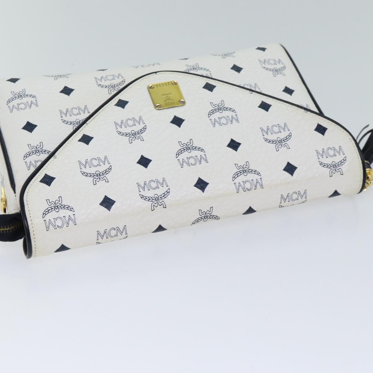 MCM Vicetos Logogram Shoulder Bag PVC White Auth 70348
