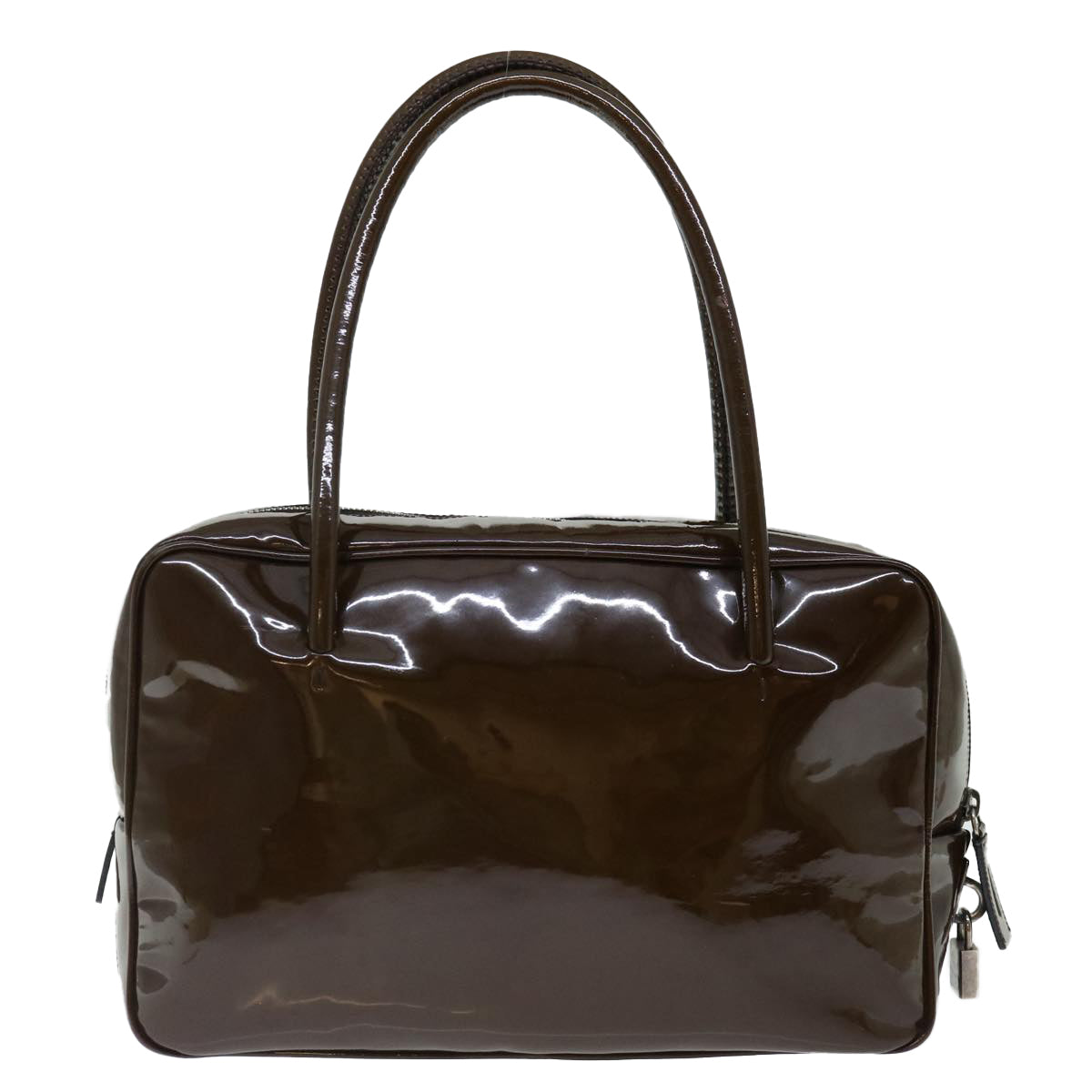PRADA Hand Bag Patent leather Brown Auth 70350 - 0