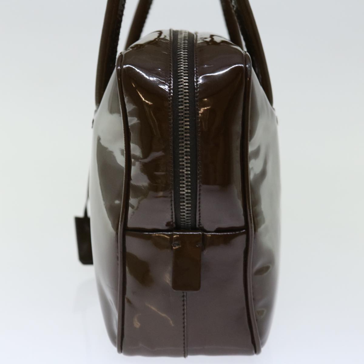 PRADA Hand Bag Patent leather Brown Auth 70350