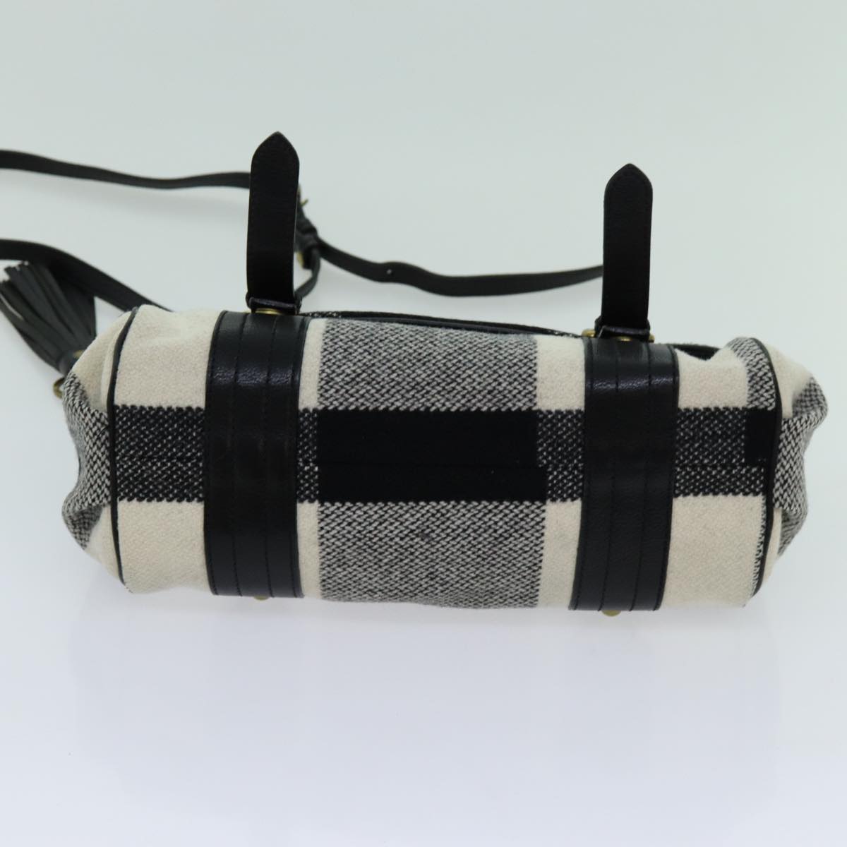 BURBERRY Nova Check Blue Label Shoulder Bag Wool White Black Auth 70359