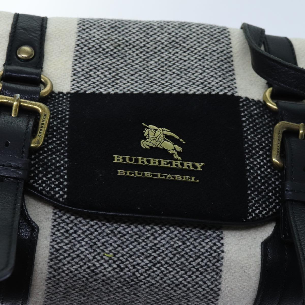 BURBERRY Nova Check Blue Label Shoulder Bag Wool White Black Auth 70359