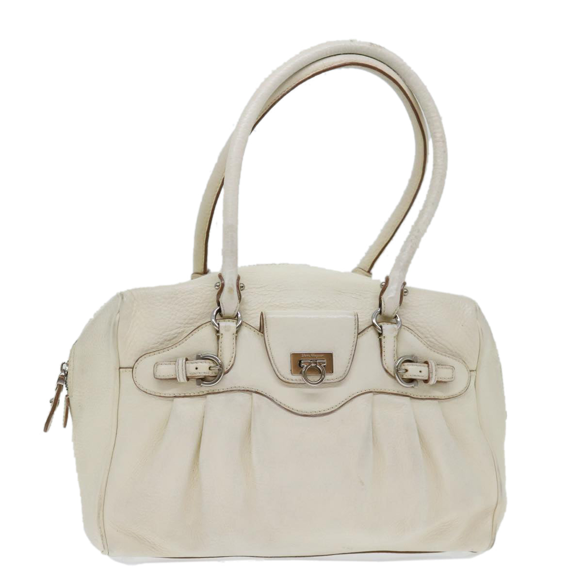 Salvatore Ferragamo Gancini Shoulder Bag Leather White Auth 70361