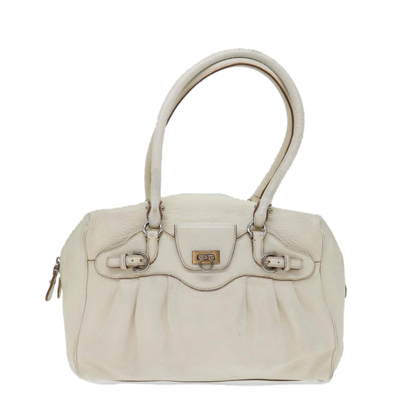 Salvatore Ferragamo Gancini Shoulder Bag Leather White Auth 70361