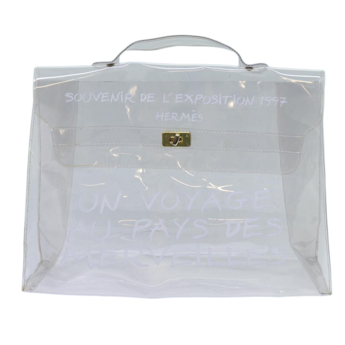 HERMES Vinyl Kelly Hand Bag Vinyl Clear Auth 70364