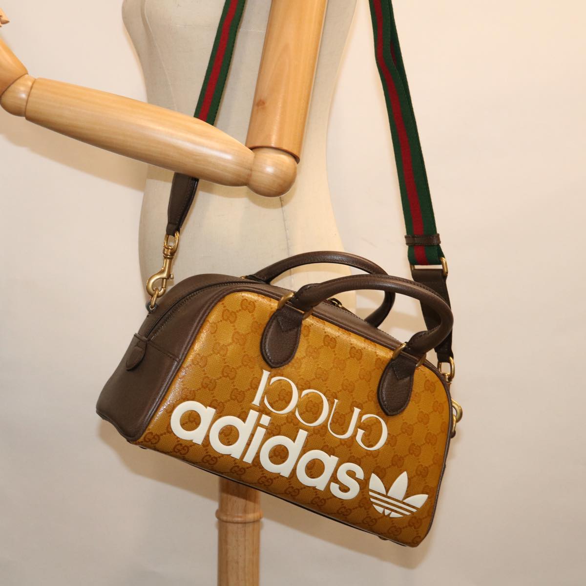 GUCCI GG Canvas adidasxGucci Hand Bag 2way Beige 702397 Auth 70383S