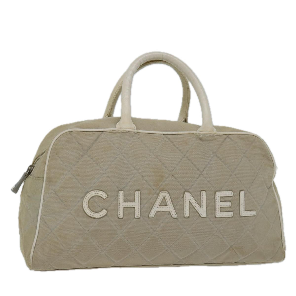 CHANEL Hand Bag Canvas Gray CC Auth 70390