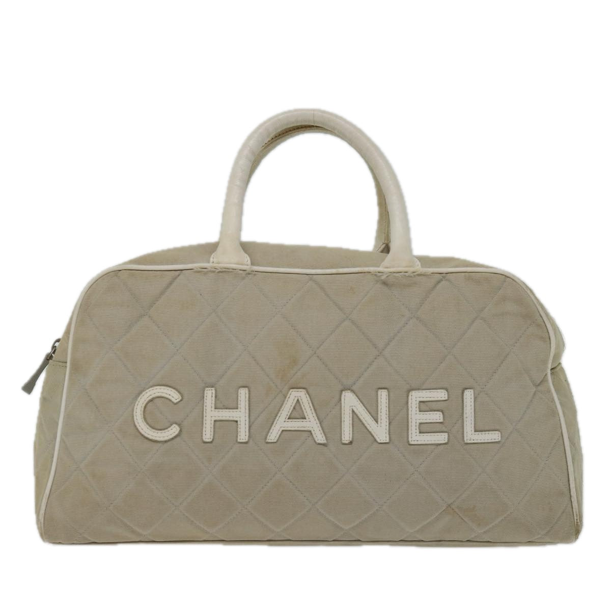 CHANEL Hand Bag Canvas Gray CC Auth 70390