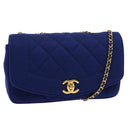 CHANEL Diana Matelasse Chain Shoulder Bag Canvas Blue Gold CC Auth 70391SAM-1