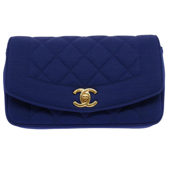 CHANEL Diana Matelasse Chain Shoulder Bag Canvas Blue Gold CC Auth 70391SAM