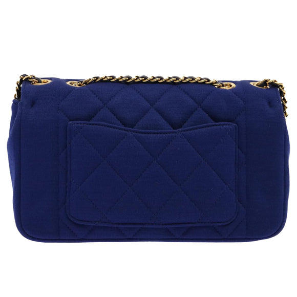 CHANEL Diana Matelasse Chain Shoulder Bag Canvas Blue Gold CC Auth 70391SAM