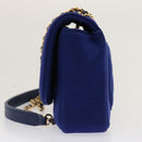 CHANEL Diana Matelasse Chain Shoulder Bag Canvas Blue Gold CC Auth 70391SAM-3