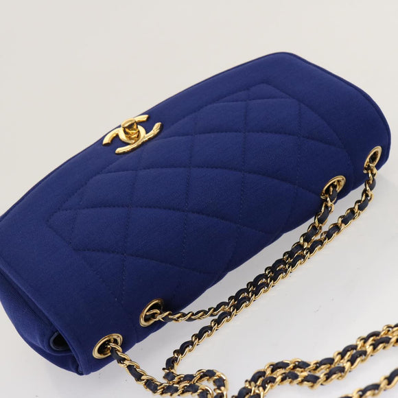 CHANEL Diana Matelasse Chain Shoulder Bag Canvas Blue Gold CC Auth 70391SAM