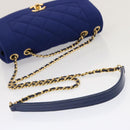 CHANEL Diana Matelasse Chain Shoulder Bag Canvas Blue Gold CC Auth 70391SAM-7