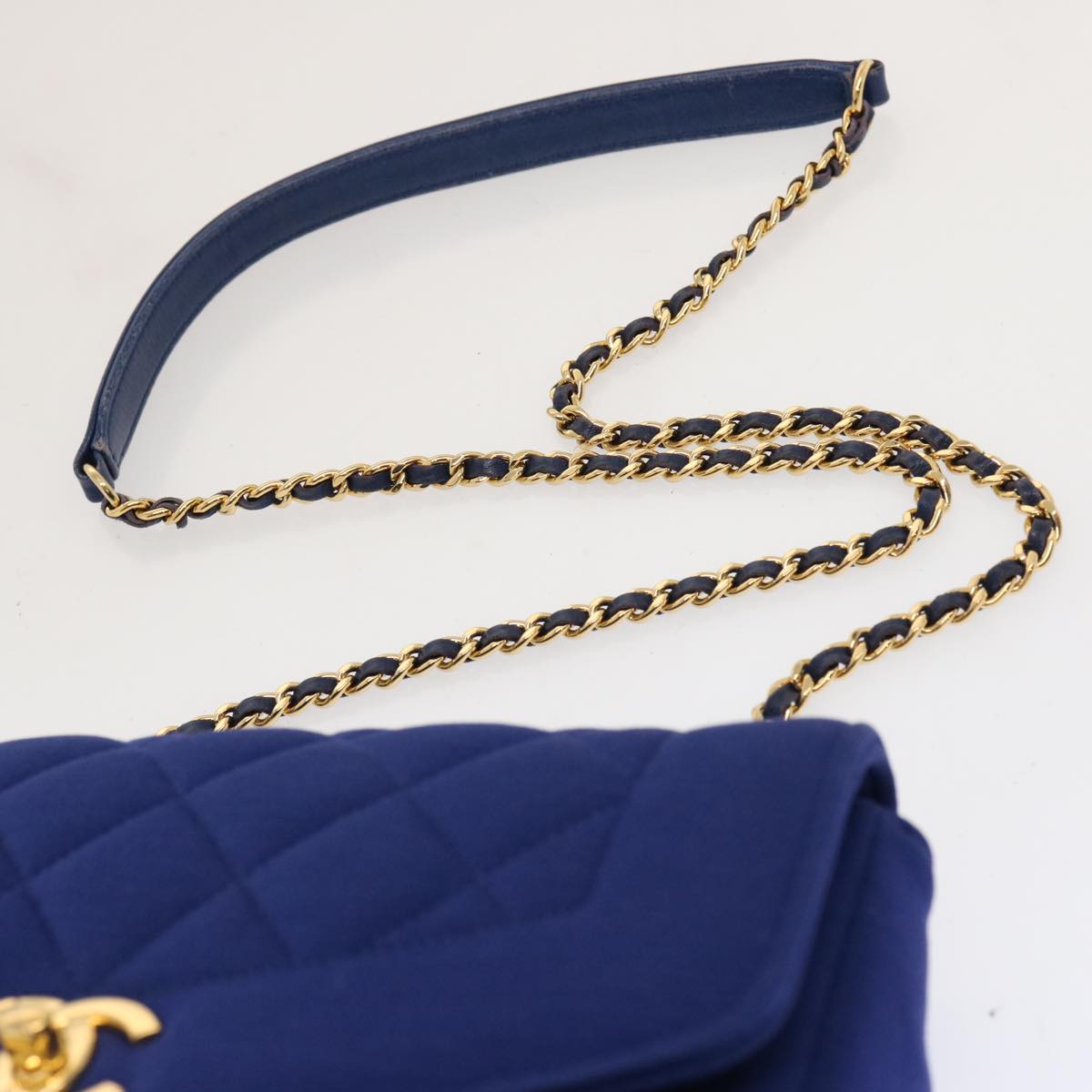 CHANEL Diana Matelasse Chain Shoulder Bag Canvas Blue CC Auth 70391A