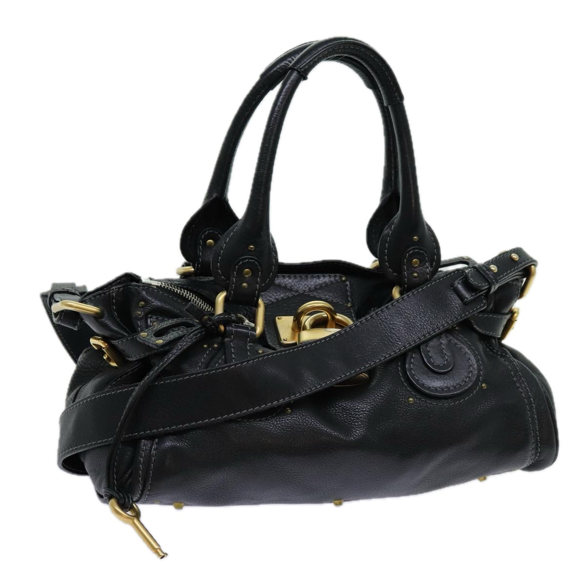 Chloe Paddington Hand Bag Leather 2way Black Auth 70392