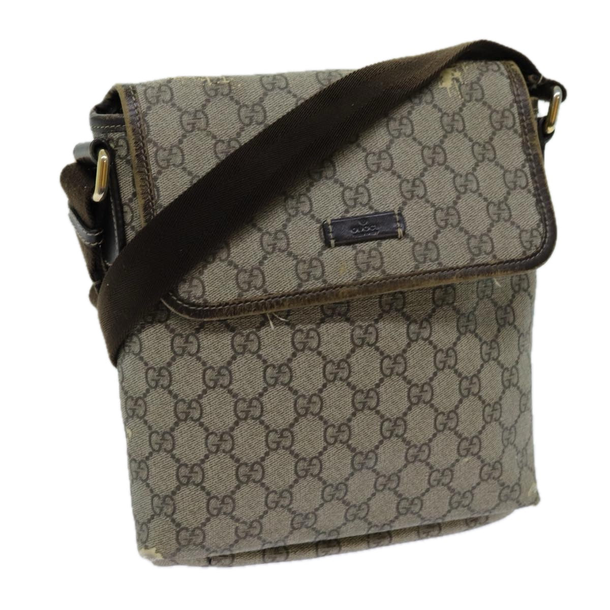 GUCCI GG Supreme Shoulder Bag PVC Beige 223666 Auth 70394