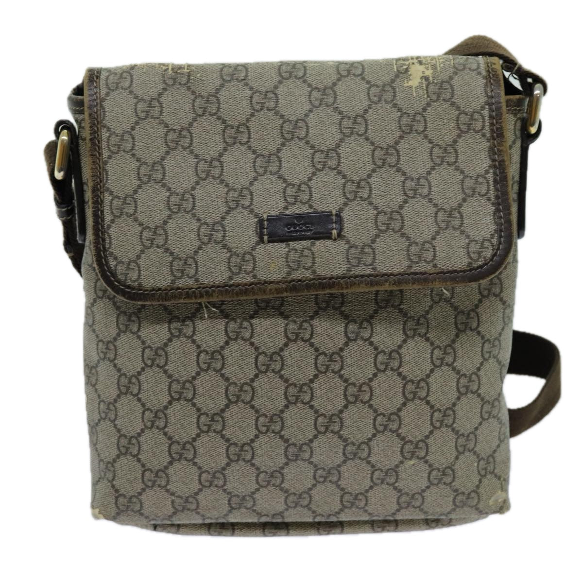 GUCCI GG Supreme Shoulder Bag PVC Beige 223666 Auth 70394