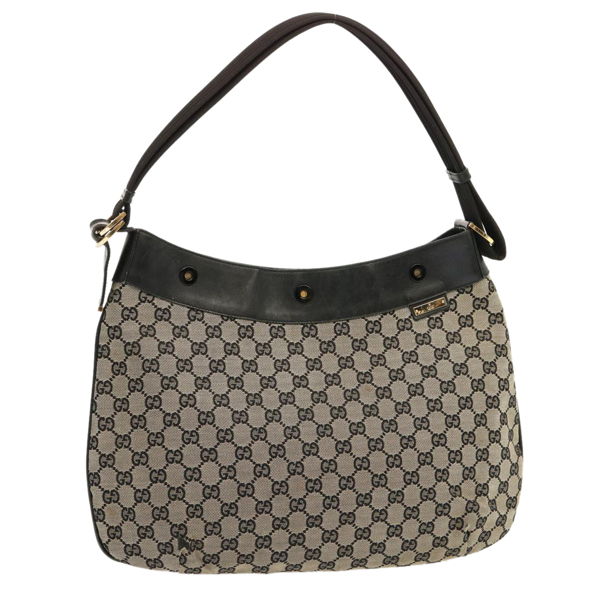 GUCCI GG Canvas Shoulder Bag Beige Black 001 4166 Auth 70398