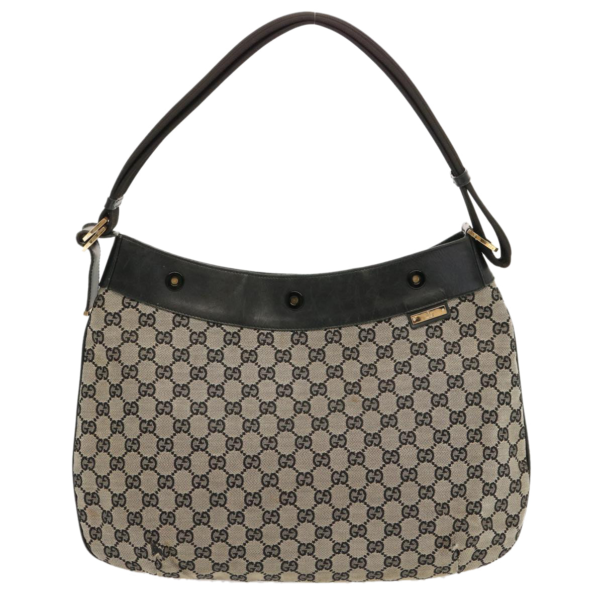 GUCCI GG Canvas Shoulder Bag Beige Black 001 4166 Auth 70398