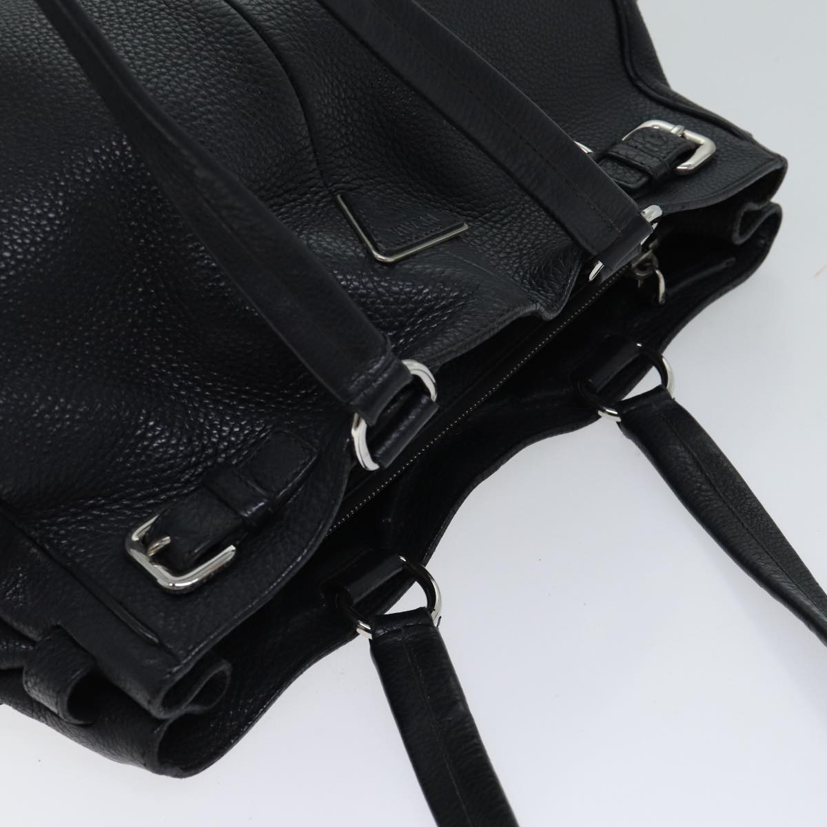 PRADA Tote Bag Leather Black Auth 70408
