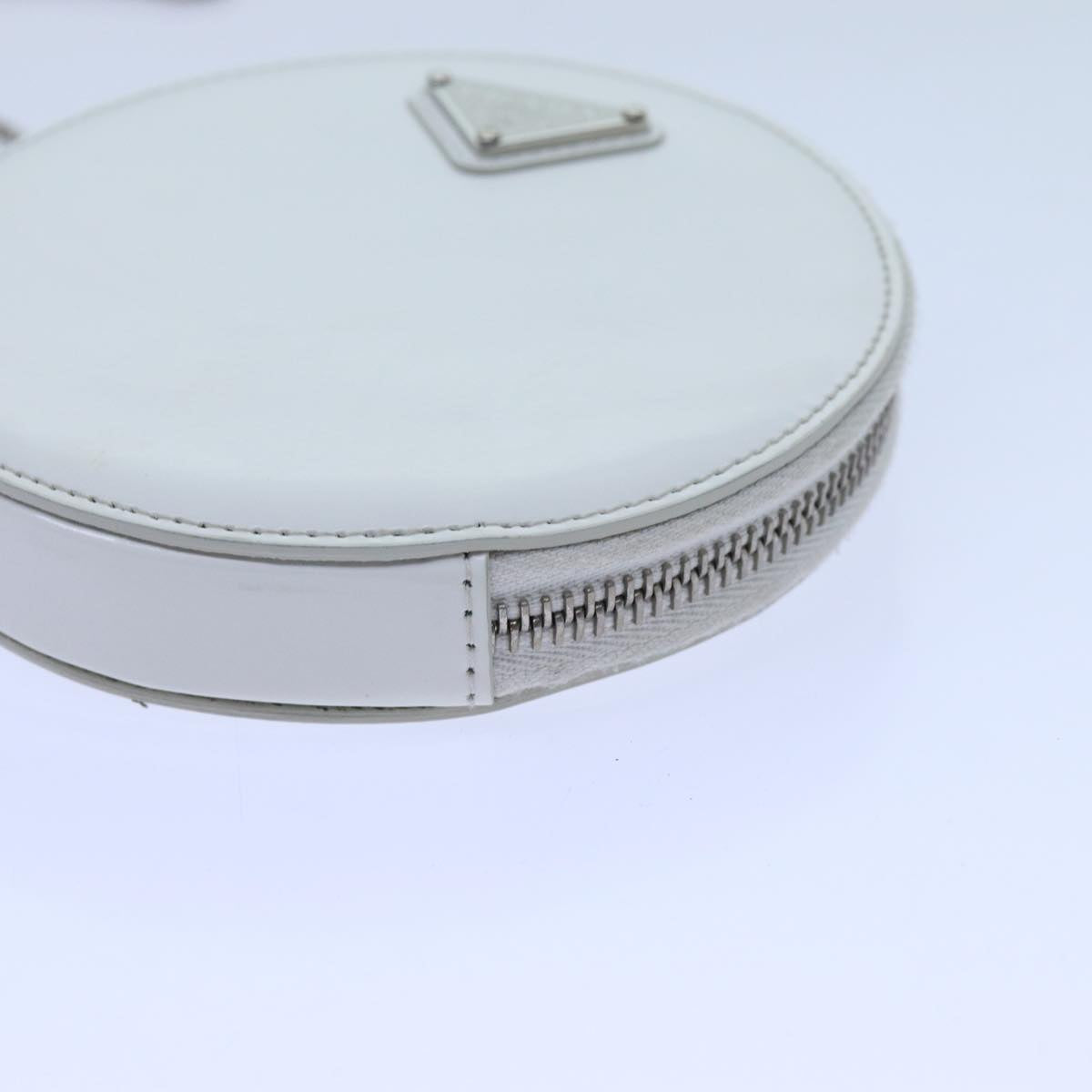 PRADA Chain Shoulder Bag Patent leather White Auth 70442