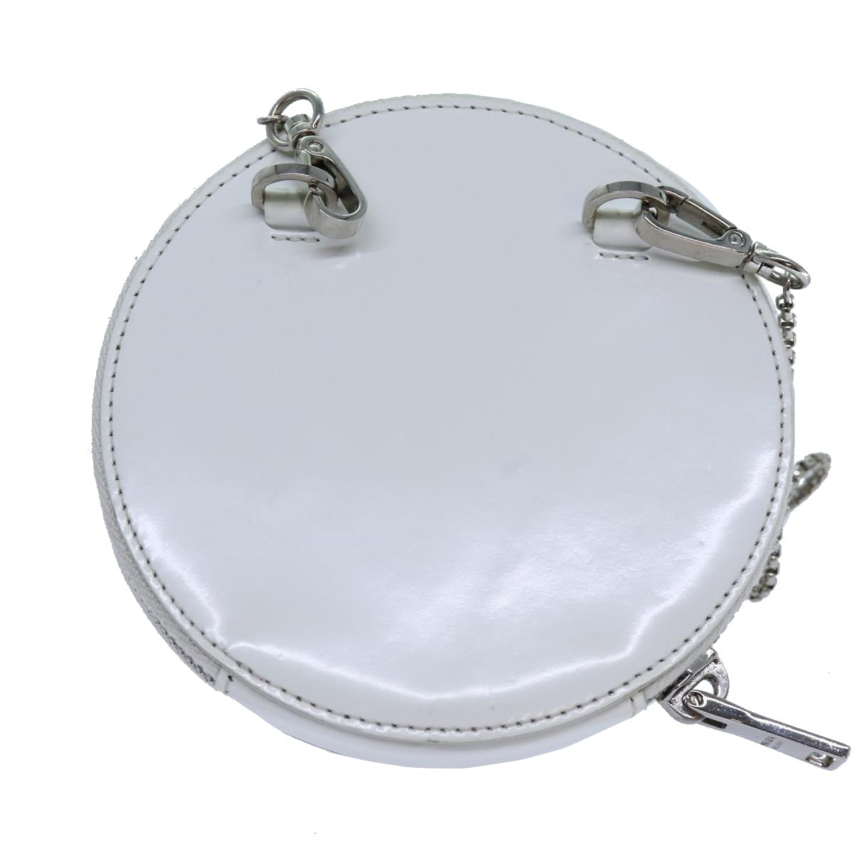 PRADA Chain Shoulder Bag Patent leather White Auth 70442 - 0