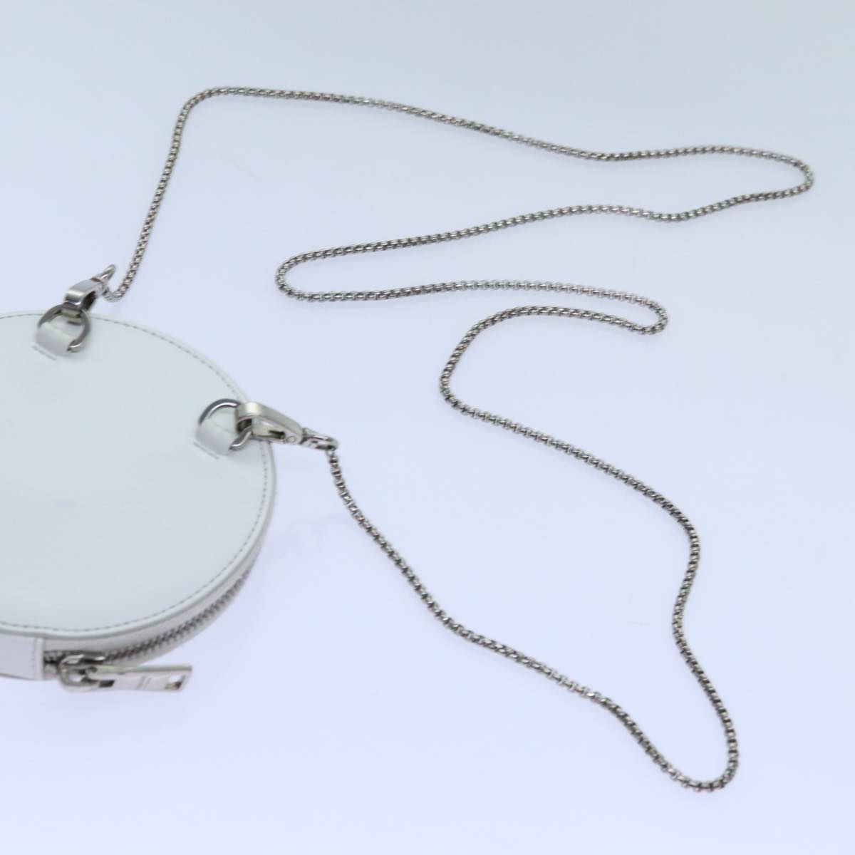 PRADA Chain Shoulder Bag Patent leather White Auth 70442