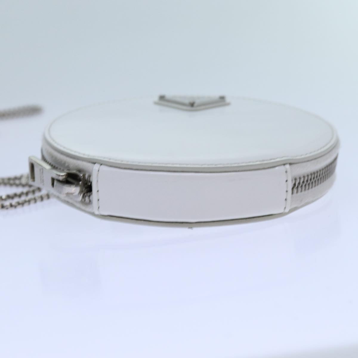 PRADA Chain Shoulder Bag Patent leather White Auth 70442