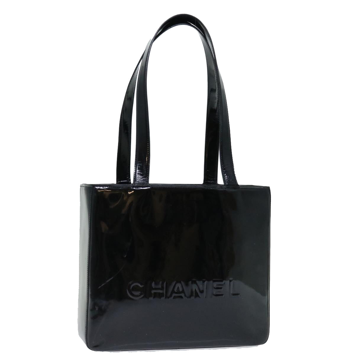 CHANEL Shoulder Bag Patent leather Black CC Auth 70446