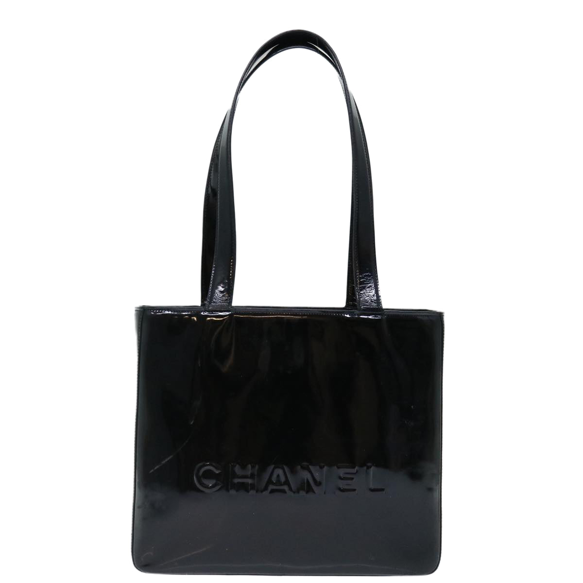 CHANEL Shoulder Bag Patent leather Black CC Auth 70446