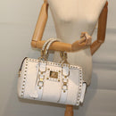 VERSACE Boston Bag Leather White Auth 70452A-24