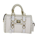 VERSACE Boston Bag Leather White Auth 70452A-13