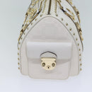 VERSACE Boston Bag Leather White Auth 70452A-4