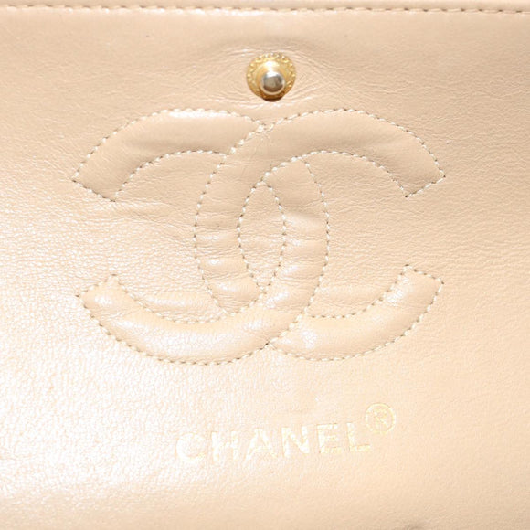CHANEL Matelasse Chain Shoulder Bag Lamb Skin Beige CC Auth 70454A