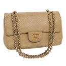CHANEL Matelasse Chain Shoulder Bag Lamb Skin Beige CC Auth 70454A-1