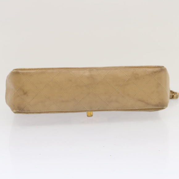 CHANEL Matelasse Chain Shoulder Bag Lamb Skin Beige CC Auth 70454A