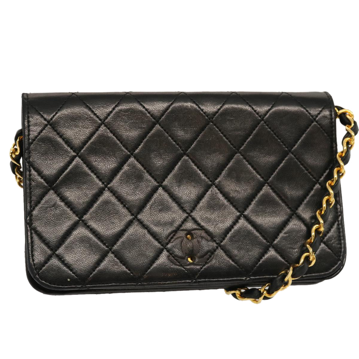 CHANEL Matelasse Chain Shoulder Bag Lamb Skin Black CC Auth 70456