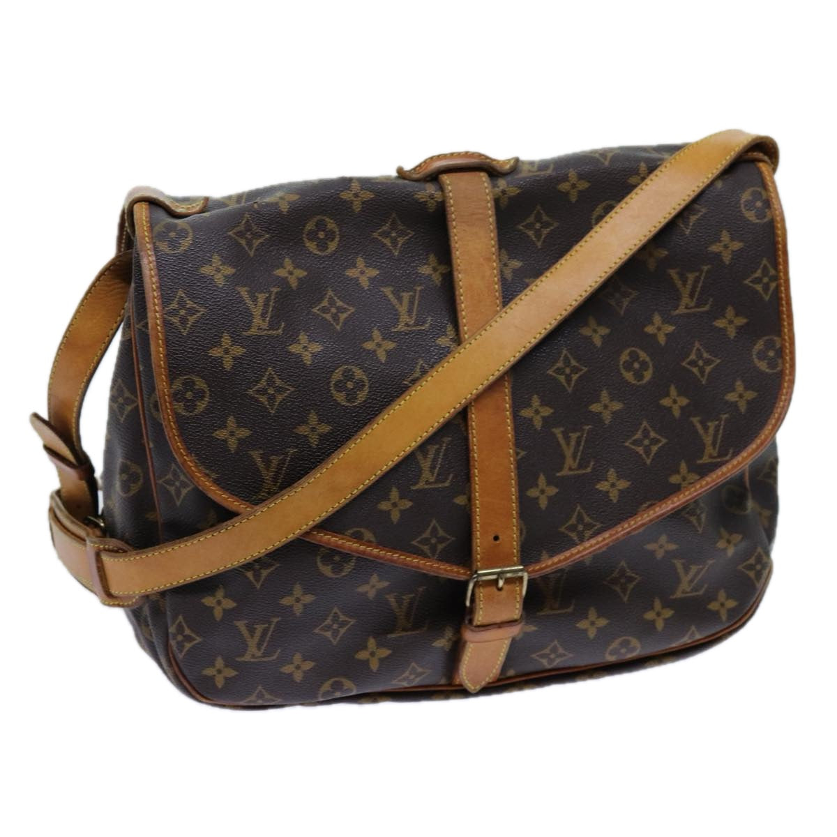 LOUIS VUITTON Monogram Saumur 35 Shoulder Bag M42254 LV Auth 70520