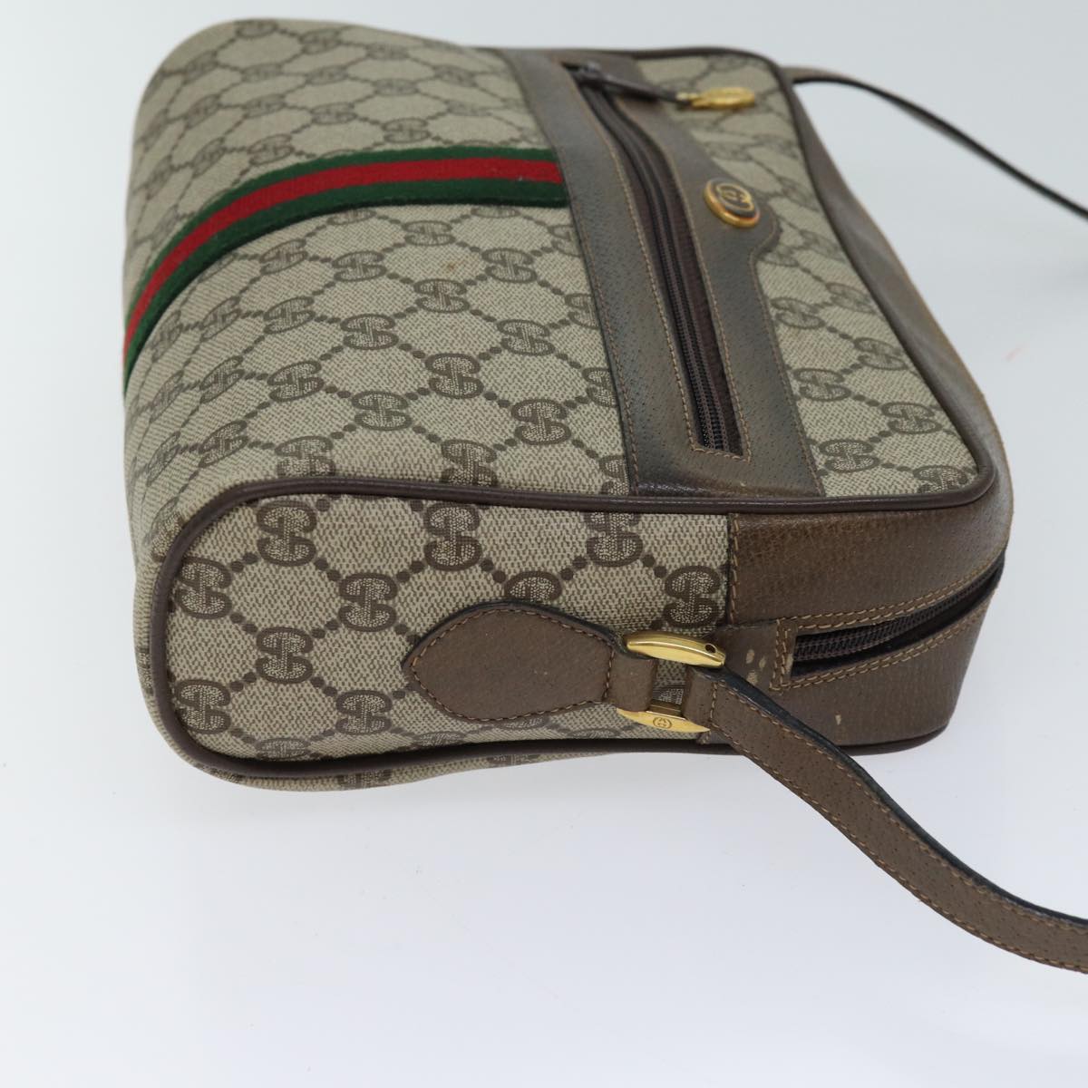 GUCCI GG Canvas Web Sherry Line Shoulder Bag PVC Beige Red Green Auth 70522