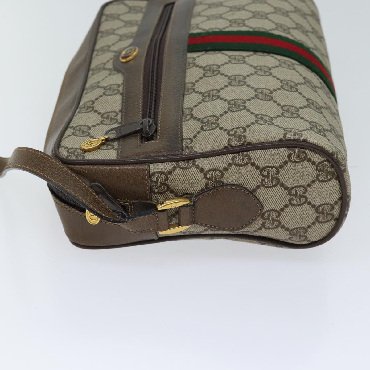 GUCCI GG Canvas Web Sherry Line Shoulder Bag PVC Beige Red Green Auth 70522