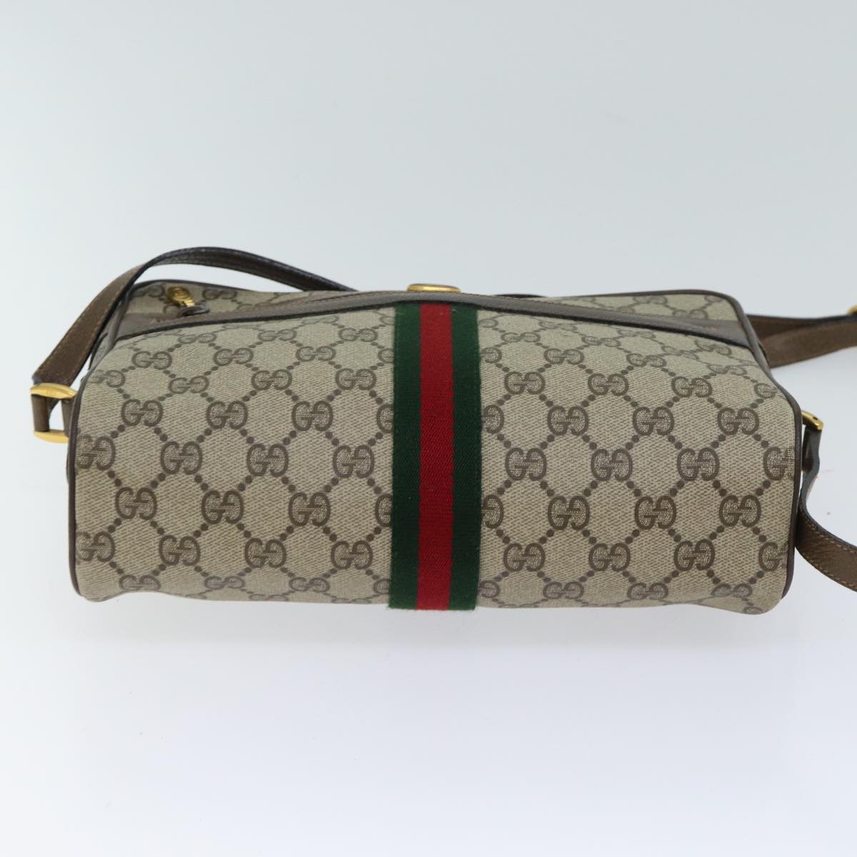 GUCCI GG Canvas Web Sherry Line Shoulder Bag PVC Beige Red Green Auth 70522