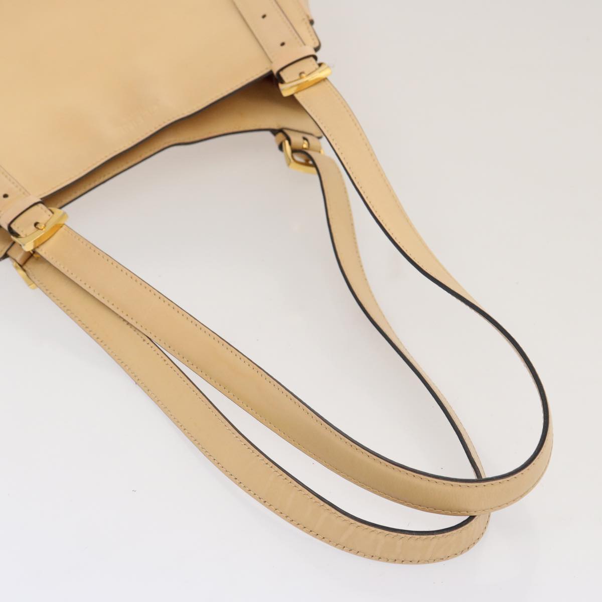 CELINE Shoulder Bag Leather Beige Auth 70575