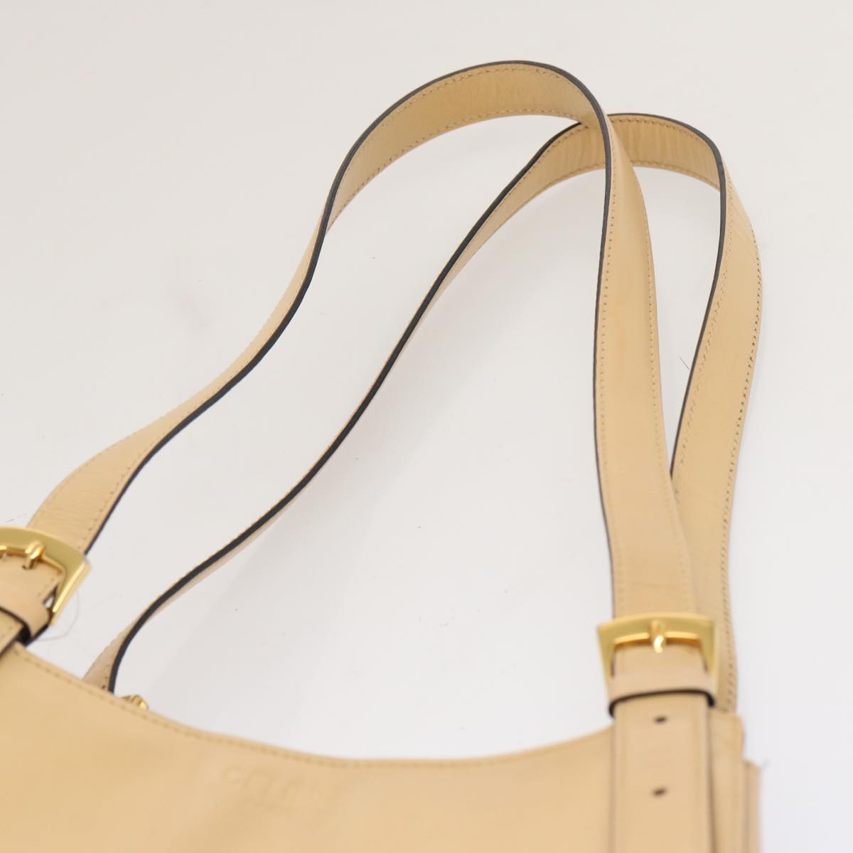 CELINE Shoulder Bag Leather Beige Auth 70575