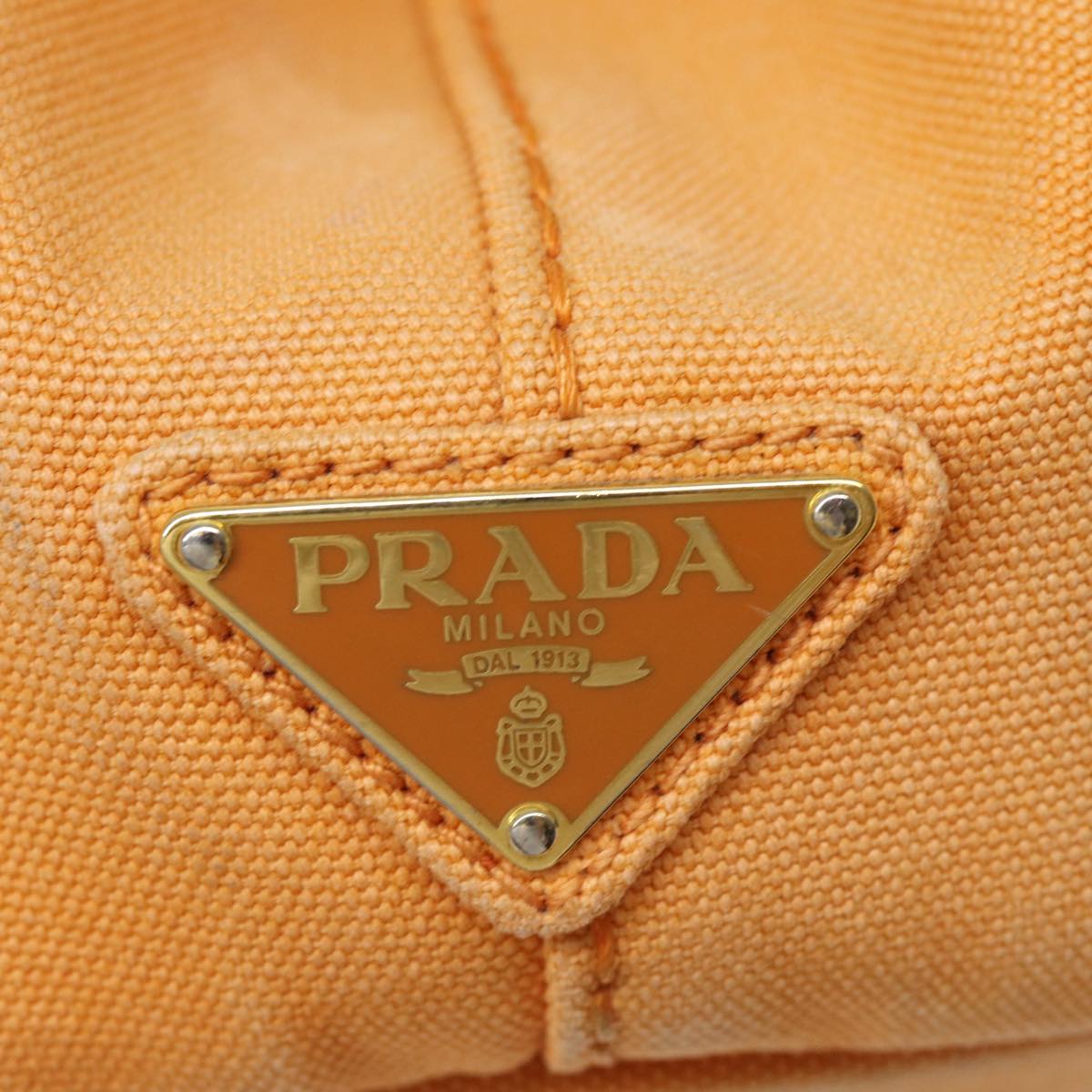 PRADA Canapa MM Hand Bag Canvas Orange Auth 70580