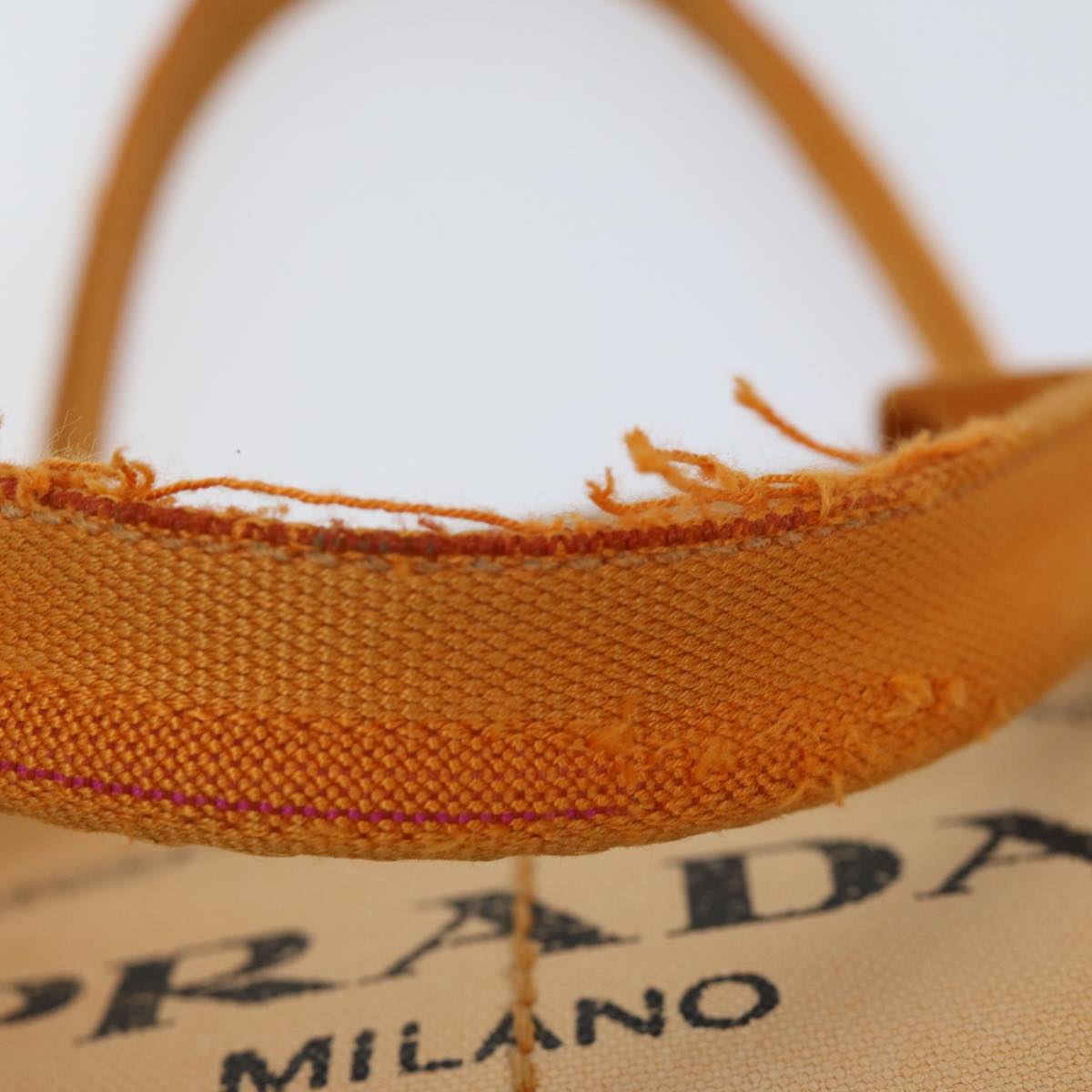 PRADA Canapa MM Hand Bag Canvas Orange Auth 70580