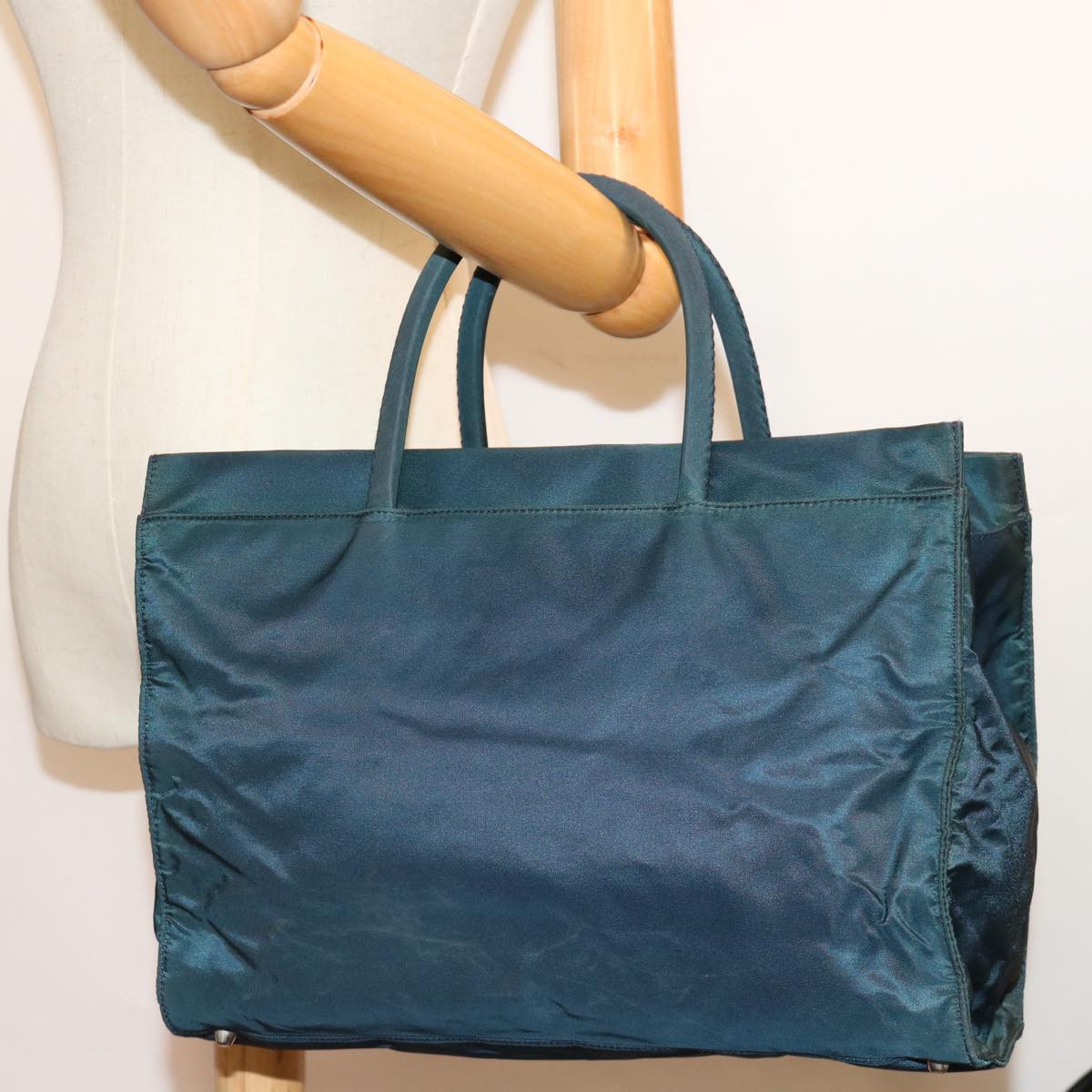 PRADA Tote Bag Nylon Green Blue Auth 70583