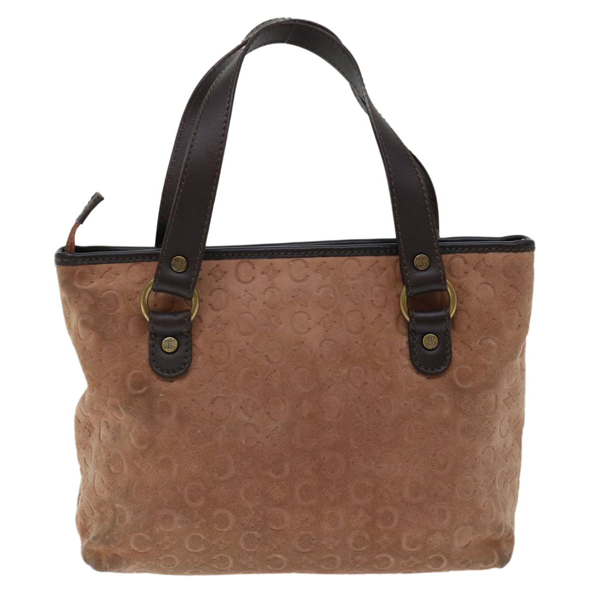 CELINE C Macadam Canvas Hand Bag Suede Brown Auth 70595