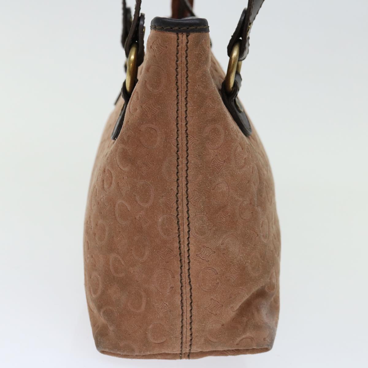 CELINE C Macadam Canvas Hand Bag Suede Brown Auth 70595