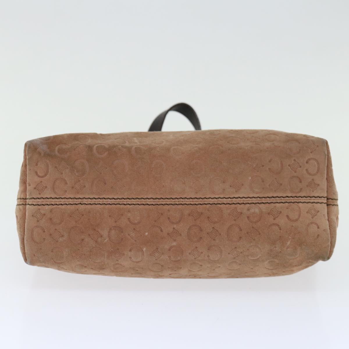 CELINE C Macadam Canvas Hand Bag Suede Brown Auth 70595