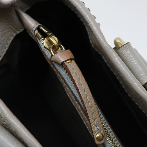 CELINE Hand Bag Leather Gray Auth 70597